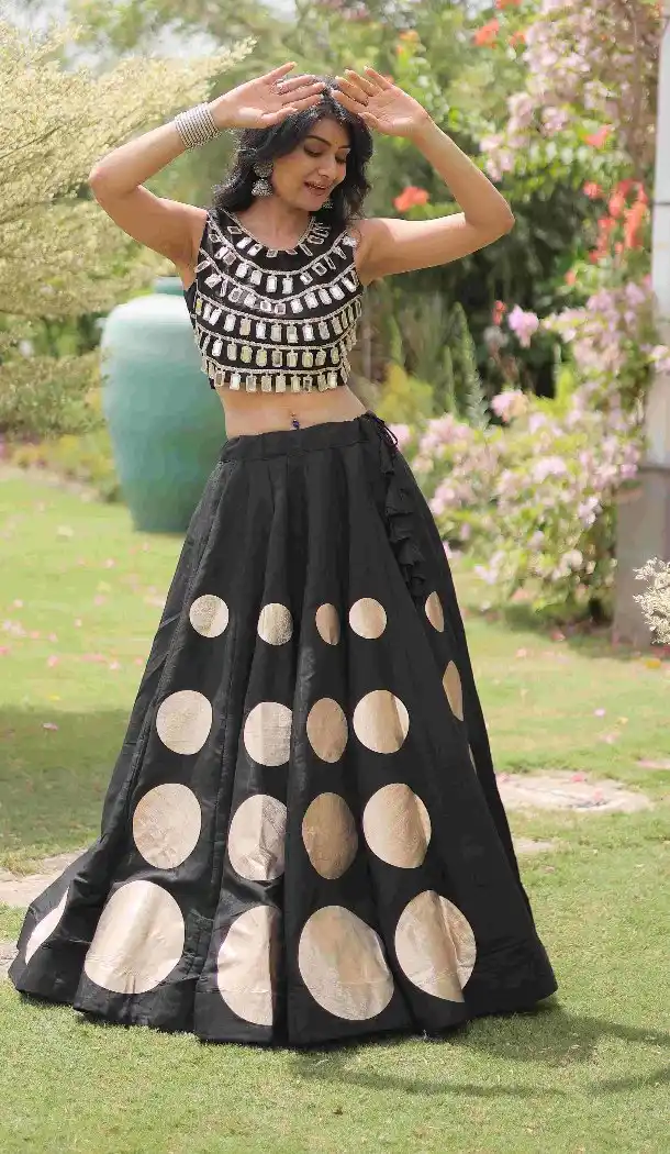 Black Roman Silk Gota Work Navratri Chaniya Choli - 172468854