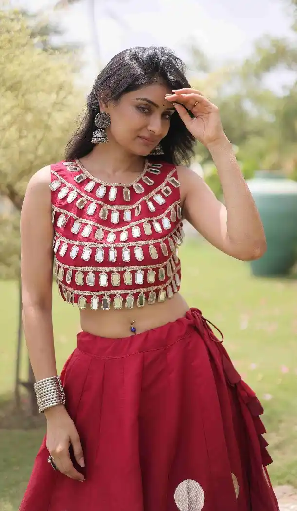 Maroon Gota Work Roman Silk Navratri Chaniya Choli - 172468855