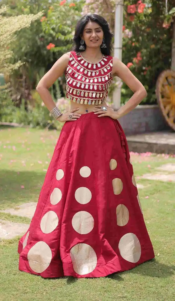 Maroon Gota Work Roman Silk Navratri Chaniya Choli - 172468855