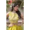 Lemon Mirror Lace Roman Silk Plus Size Navratri Chaniya Choli - 172468856