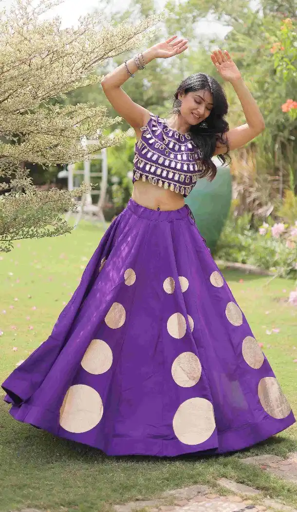 Roman Silk Mirror Lace Gota Work Chaniya Choli - 172468857