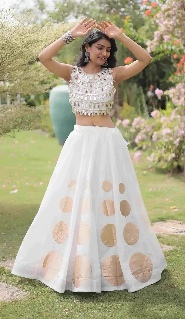 White Roman Silk Navratri Chaniya Choli with Gota Work - 172468859
