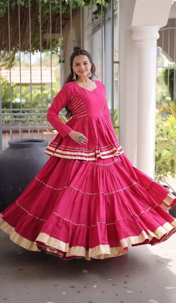 Pink Gota Patti Lace Cora Cotton Navratri Chaniya Choli - 172568919
