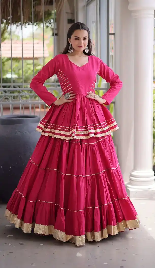 Pink Gota Patti Lace Cora Cotton Navratri Chaniya Choli - 172568919