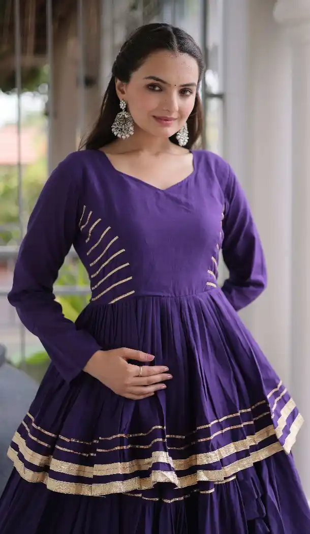 Purple Cora Cotton Gota Patti Chaniya Choli - 172568920