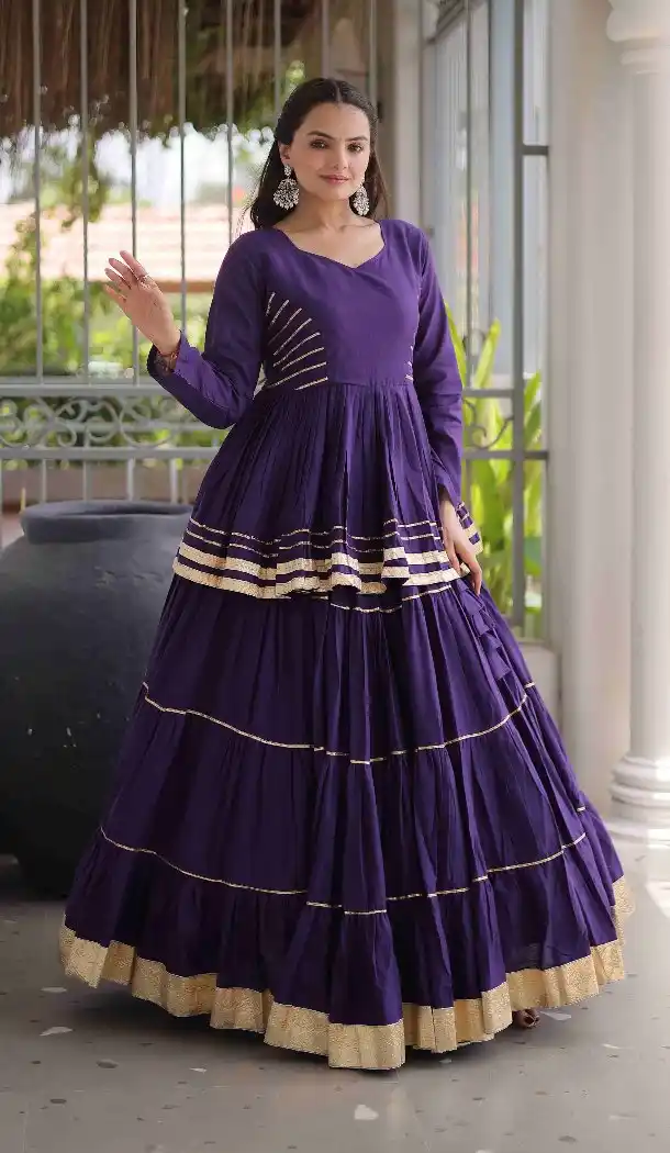 Purple Cora Cotton Gota Patti Chaniya Choli - 172568920