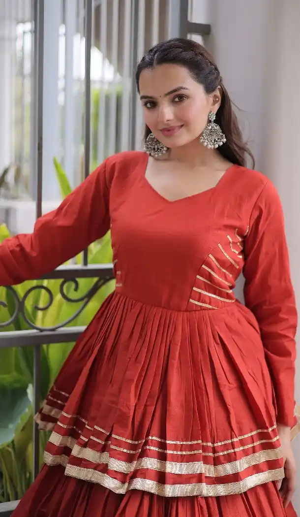 Rust Cora Cotton Navratri Chaniya Choli with Lace Work - 172568921