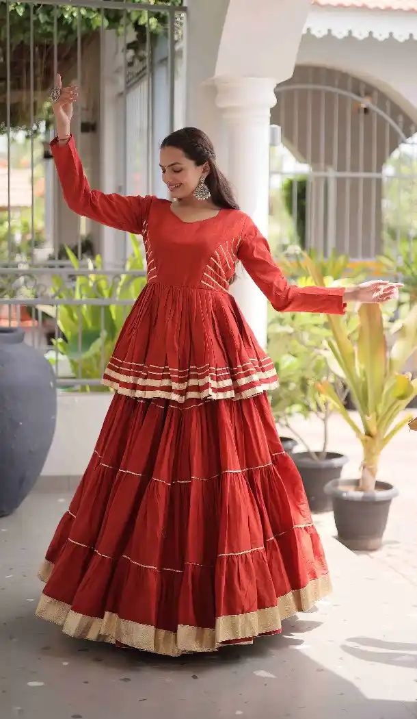 Rust Cora Cotton Navratri Chaniya Choli with Lace Work - 172568921