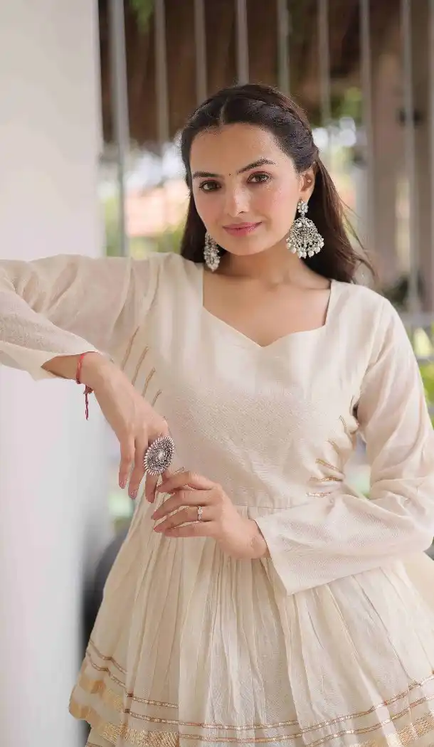 White Gota Patti Cora Cotton Chaniya Choli for Navratri - 172568922