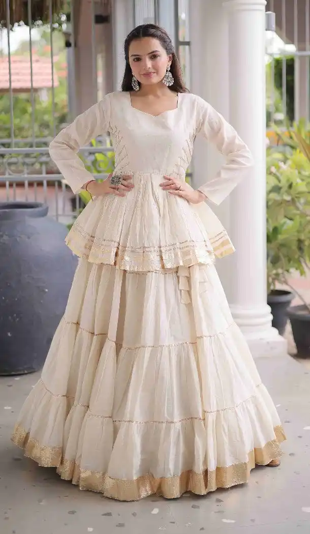 White Gota Patti Cora Cotton Chaniya Choli for Navratri - 172568922