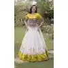 White Kutchi Gamti Mirror Lace Plus Size Navratri Chaniya Choli - 172658974
