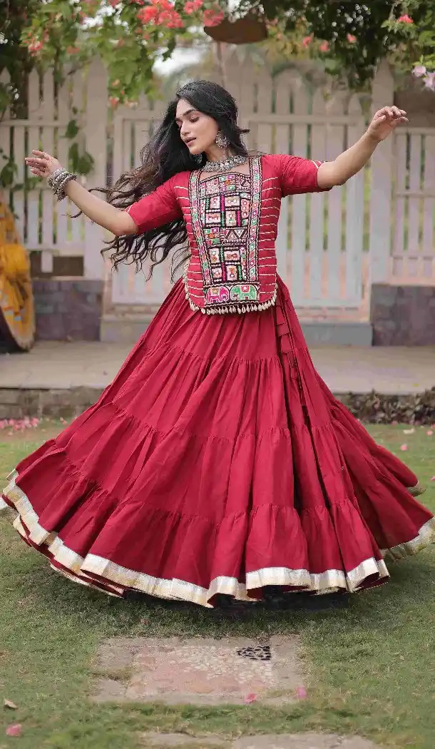 Maroon Kutchi Patch Work Chaniya Choli in Kora Cotton - 173279365