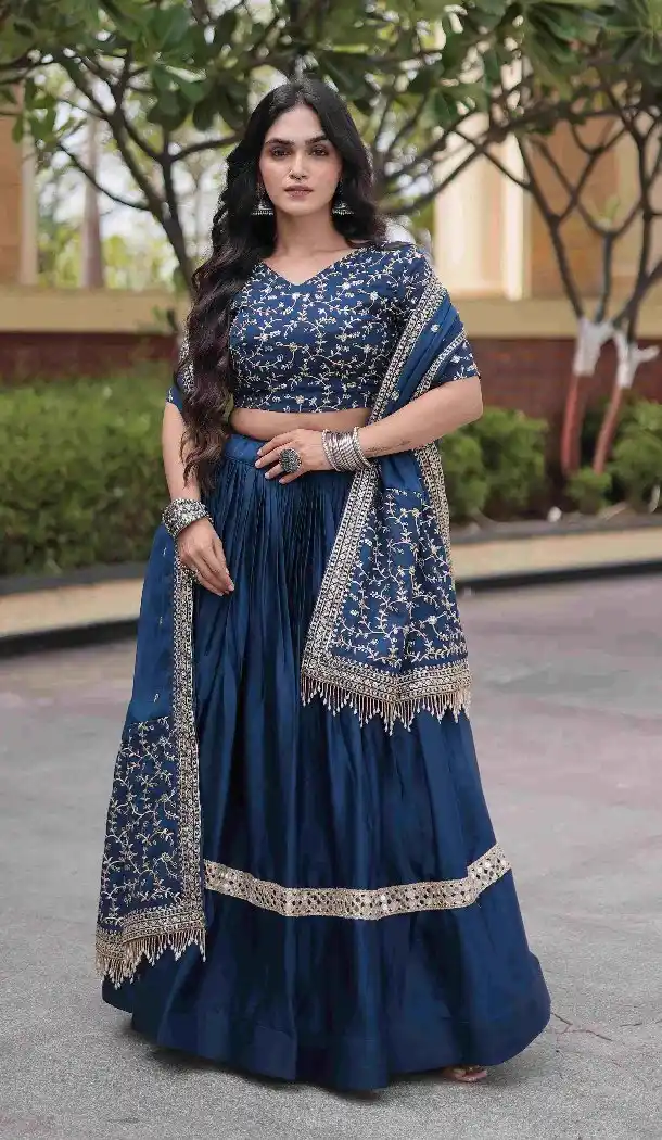 Blue Designer Plus Size Navratri Chaniya Choli with Jari Work - 173389449