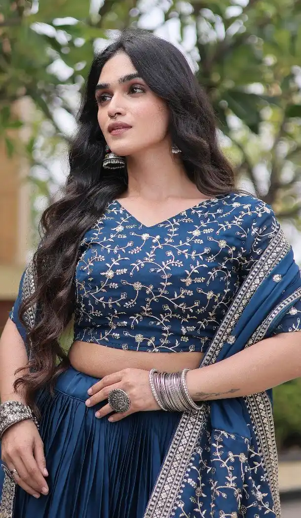Blue Designer Plus Size Navratri Chaniya Choli with Jari Work - 173389449