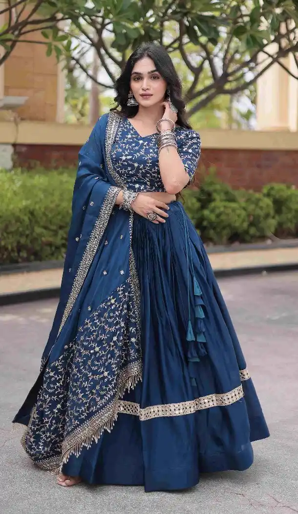 Blue Designer Plus Size Navratri Chaniya Choli with Jari Work - 173389449