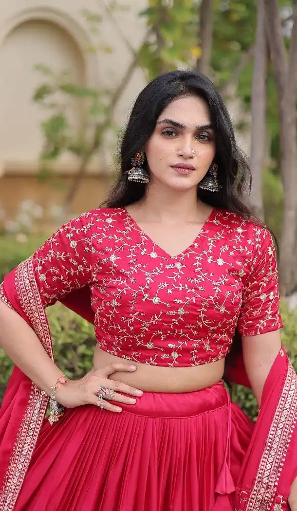 Pink Sequins Embroidery Plus Size Navratri Chaniya Choli - 173389451