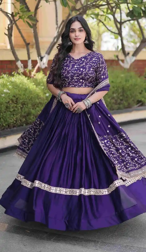 Purple Jari Work Glory Satin Navratri Chaniya Choli - 173389452