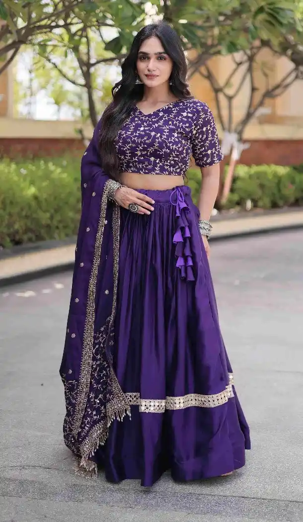 Purple Jari Work Glory Satin Navratri Chaniya Choli - 173389452