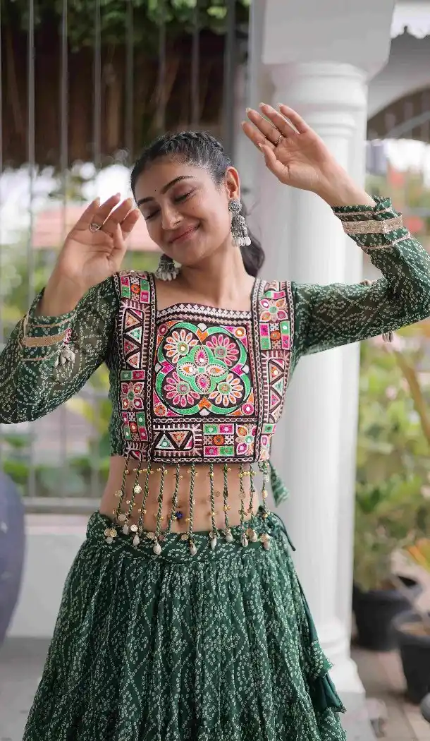 Green Designer Plus Size Navratri Chaniya Choli with Kutchi Work - 173649649