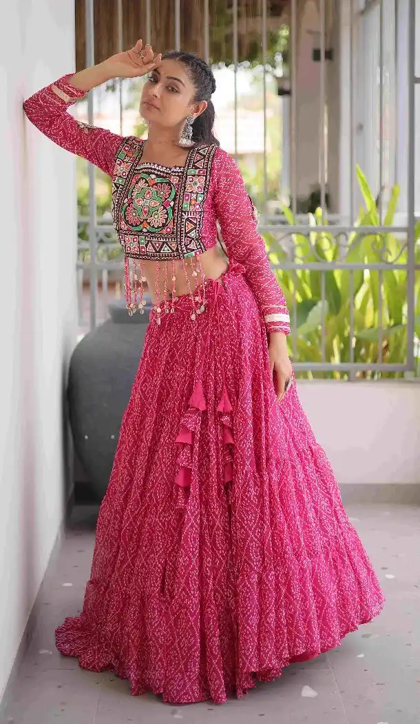 Pink Designer Kutchi Patch Work Navratri Chaniya Choli - 173649651