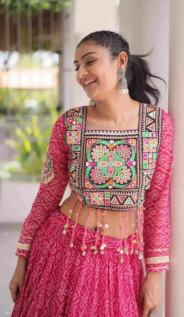 Pink Kutchi Patch Work Plus Size Navratri Chaniya Choli - 173649651