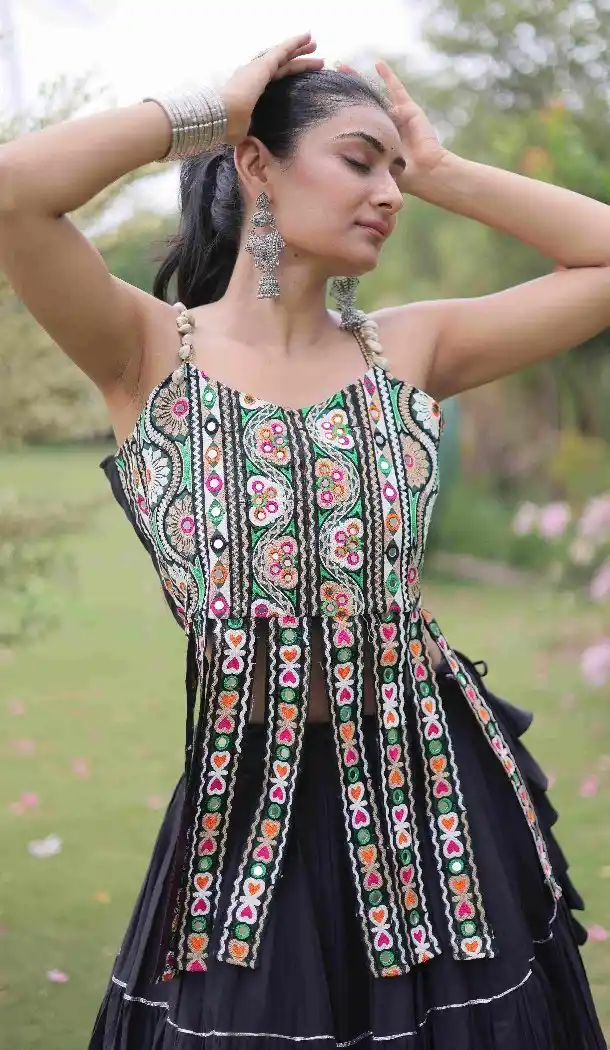 Black Plus Size Kutchi Patch Work Chaniya Choli - 173899844
