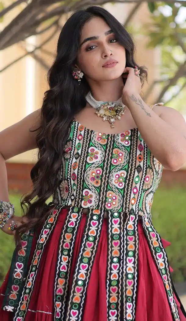Maroon Kora Cotton Plus Size Navratri Chaniya Choli - 173899845