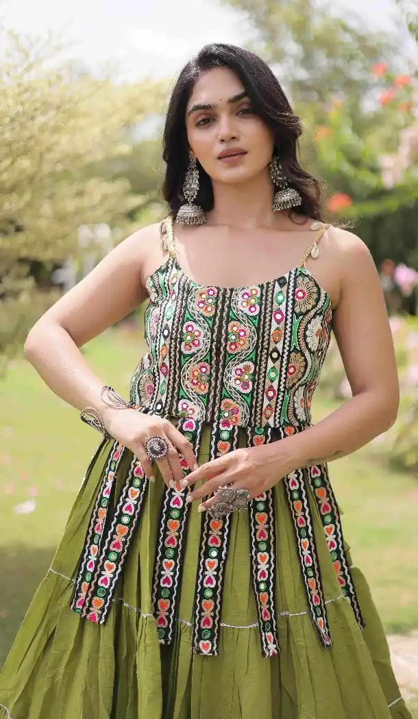 Green Kora Cotton Chaniya Choli for Plus Size Women - 173899847