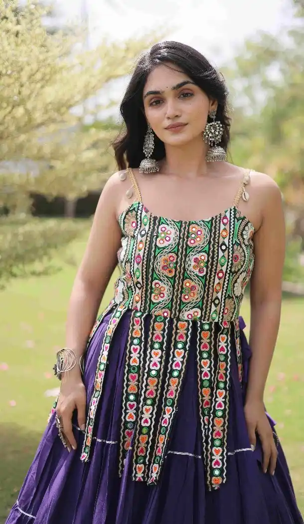 Purple Plus Size Kutchi Work Navratri Chaniya Choli - 173899848