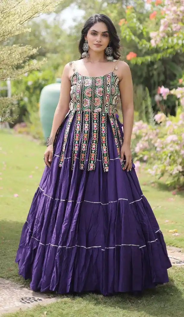 Purple Kora Cotton Chaniya Choli with Kutchi Patch Work for Navratri - 173899848