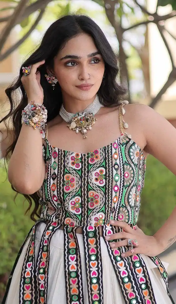 White Plus Size Navratri Chaniya Choli with Kutchi Work - 173899850