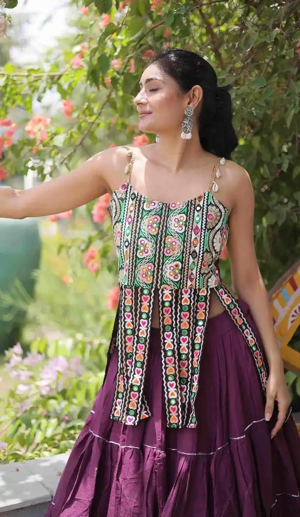 Wine Kora Cotton Plus Size Navratri Chaniya Choli - 173899851