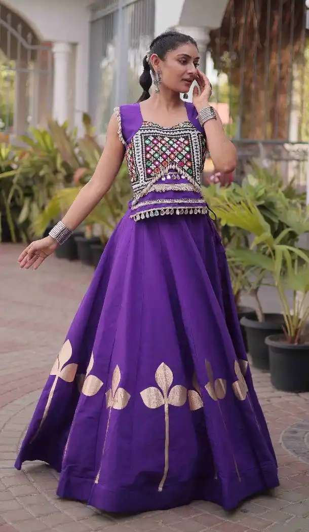 Purple Gamthi Mirror Work Navratri Chaniya Choli - 173989911