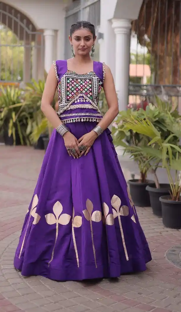 Purple Gamthi Mirror Work Navratri Chaniya Choli - 173989911