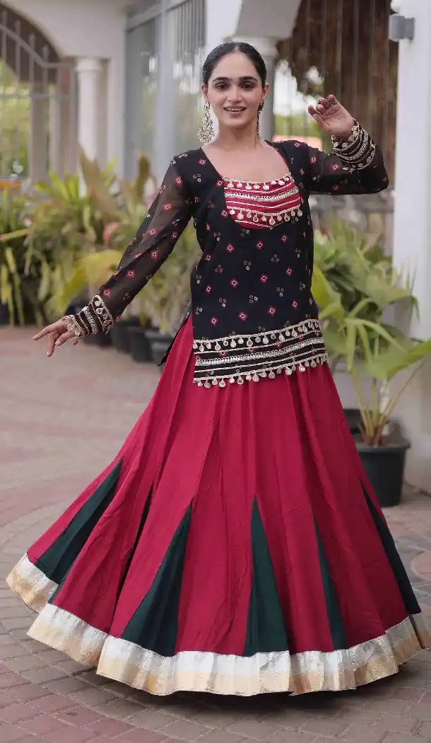 Kutchi Gamthi Work Maroon Rayon Navratri Chaniya Choli - 174141018