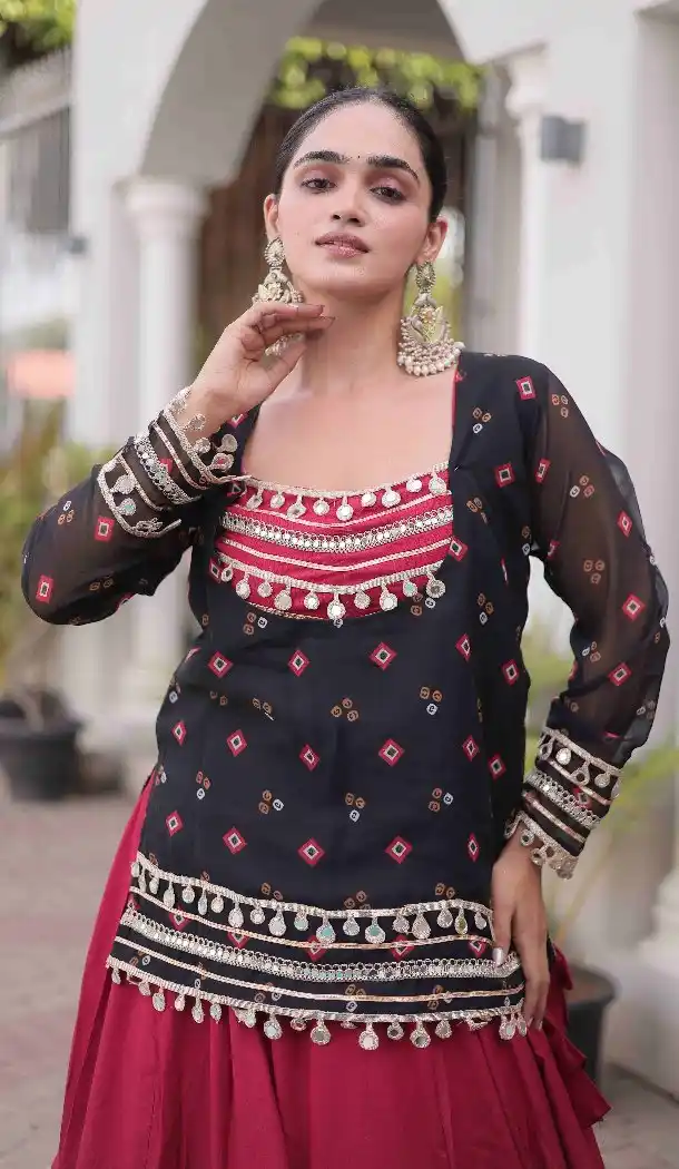 Maroon Rayon Plus Size Navratri Chaniya Choli with Gamthi Work - 174141018