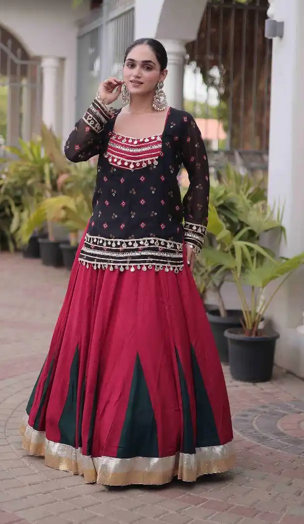 Kutchi Gamthi Work Maroon Rayon Navratri Chaniya Choli - 174141018