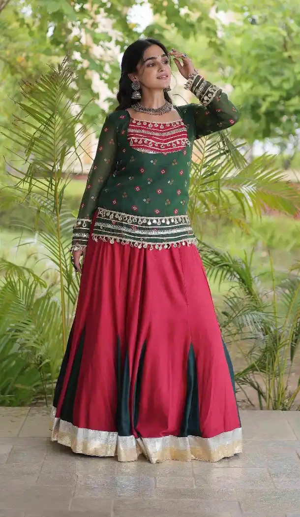 Maroon Bandhani Print Rayon Navratri Chaniya Choli - 174141019