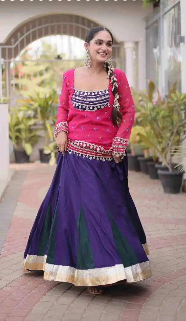 Navratri Chaniya Choli in Purple Rayon with Kutchi Gamthi Work - 174141020