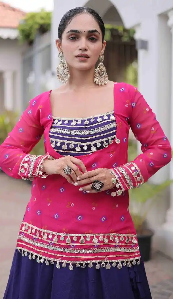 Purple Rayon Plus Size Navratri Chaniya Choli with Gamthi Work - 174141020