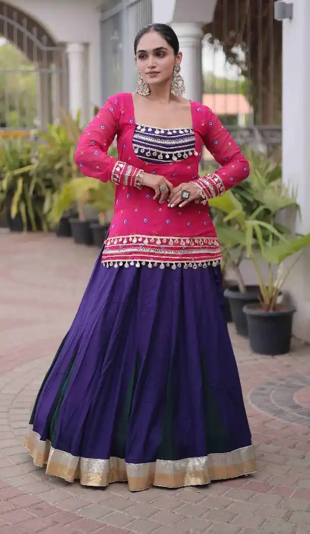 Navratri Chaniya Choli in Purple Rayon with Kutchi Gamthi Work - 174141020