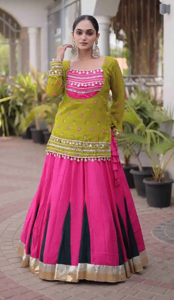 Pink Bandhani Print Rayon Navratri Chaniya Choli - 174141021