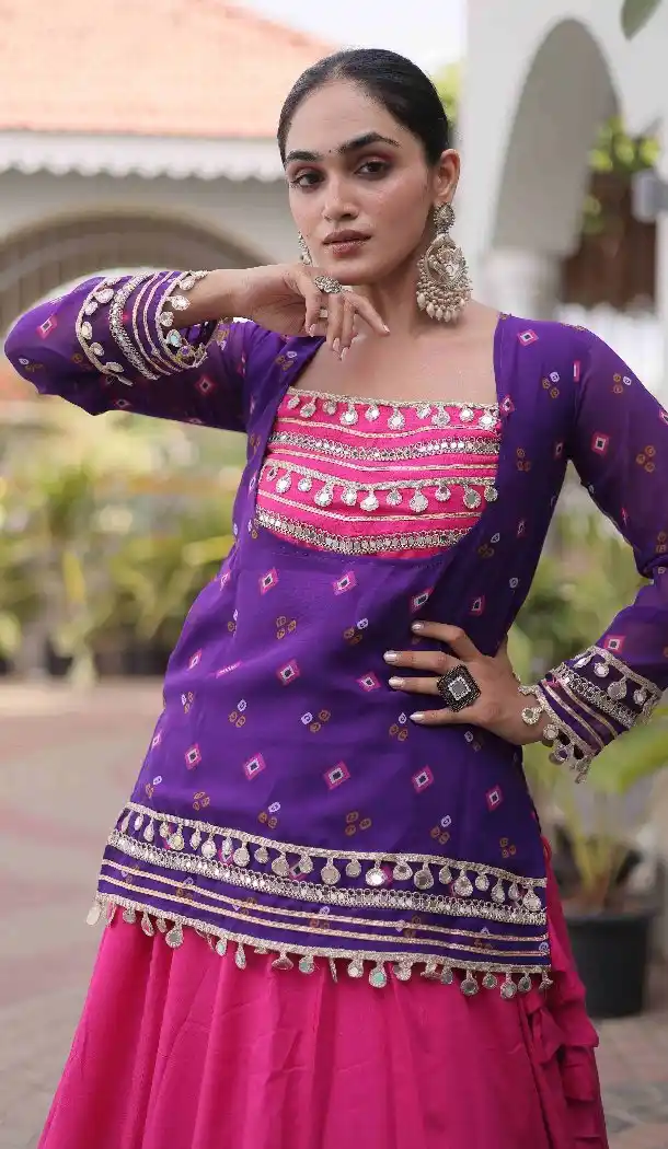 Pink Gamthi Work Rayon Plus Size Navratri Chaniya Choli - 174141022