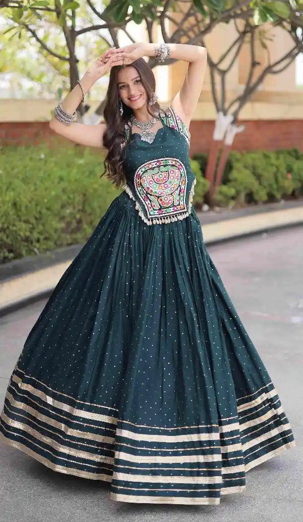 Mukesh Gamthi Mirror Work Rayon Navratri Chaniya Choli - 174491257