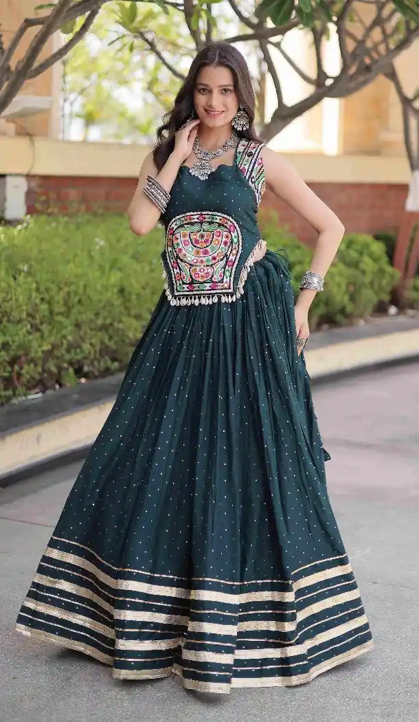 Mukesh Gamthi Mirror Work Rayon Navratri Chaniya Choli - 174491257