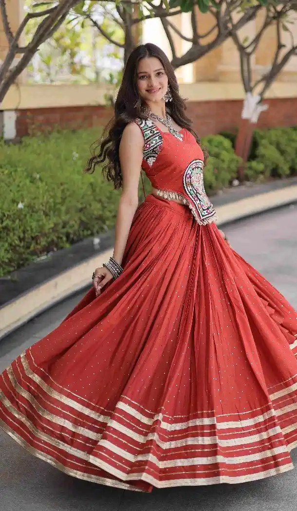 Rayon Mukesh Gamthi Mirror Work Navratri Chaniya Choli - 174491259