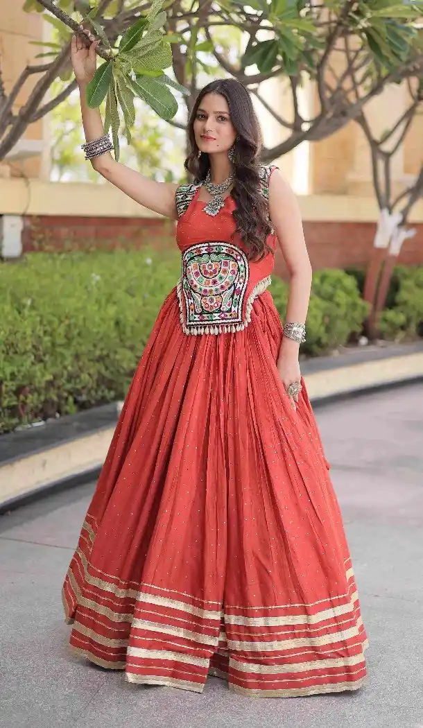 Rayon Mukesh Gamthi Mirror Work Navratri Chaniya Choli - 174491259