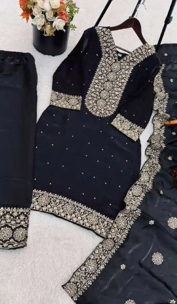 Black Fendy Silk Sequence Work Plus Size Salwar Suit - 15049220653