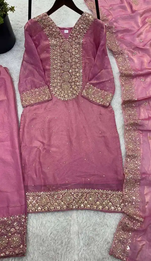 Pink Fendy Silk Embroidery Work Plus Size Salwar Suit - 15049220655
