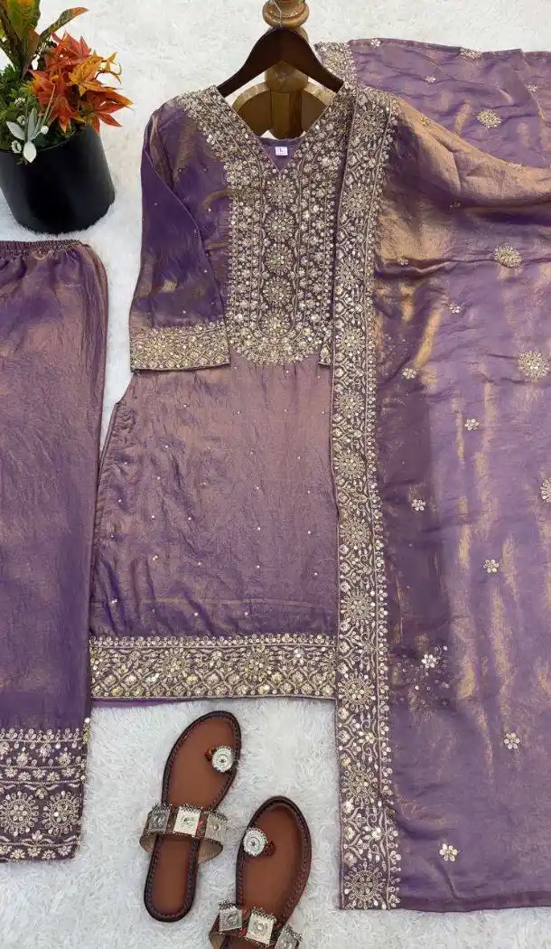 Purple Pure Fendy Silk Sequence Work Plus Size Salwar Suit - 15049220656